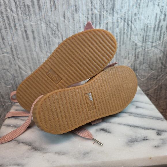 PUMA Fendy By Rihanna Pink Leather Creeper Bow Sandals Shoes SZ 6 - Picture 4 of 6